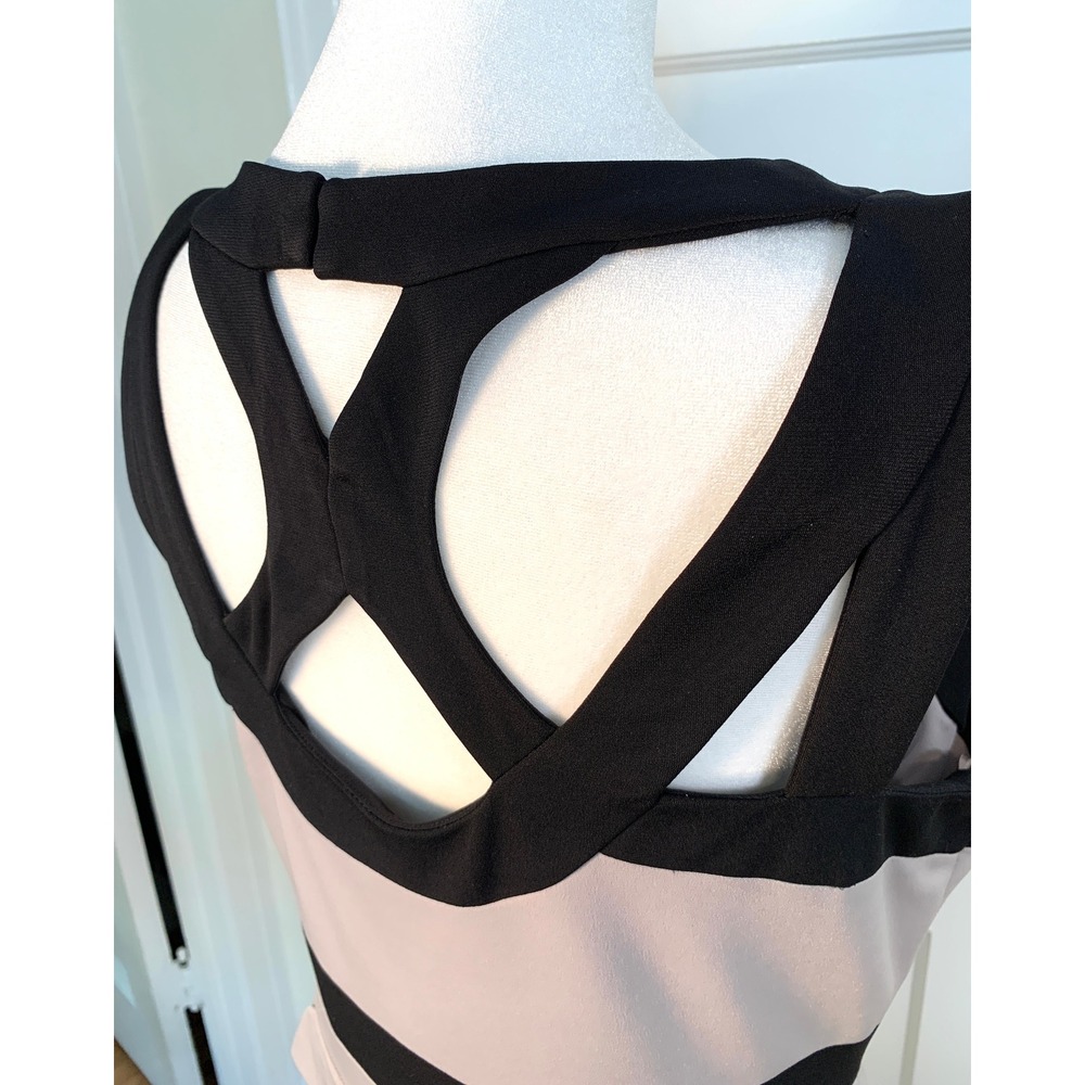 Jax Strappy Cutout Blush and Black Banded Hourglass Cocktail Dress / Size 12 - Picture 5 of 14